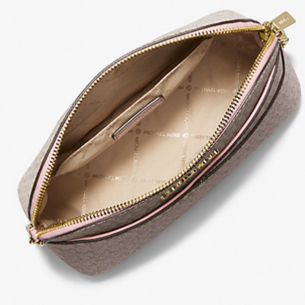 Michael Kors Jet Set Travel Medium Logo Dome Signature MK Powder Blush Pink - Picture 10 of 16